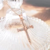 New copper-plated real gold cross necklace, rose gold jewelry, simple pendant for cross-border trade from Europe and America. Southeast Asian trend, versatile and set with zircon details Picture